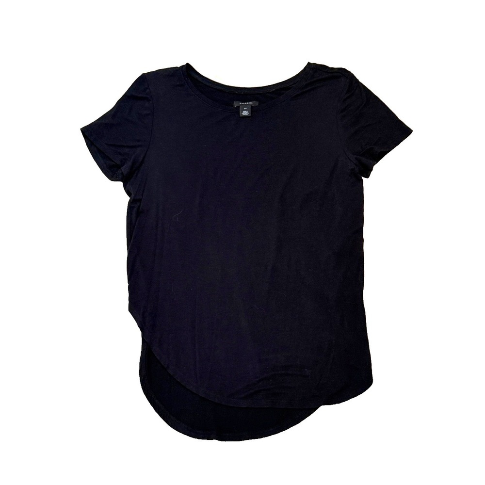 Halogen Black Short Sleeve Tee XS Rayon Blend Hi-Low Hem Stretch Basic Top